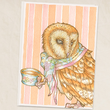 Owl with teacup